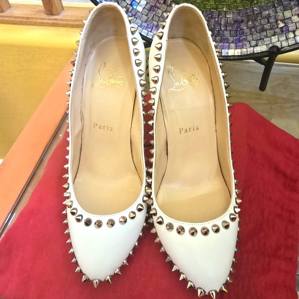 Christian Louboutin Kid Specchio Dorispiky 100 Pumps 36 Neige Colombe